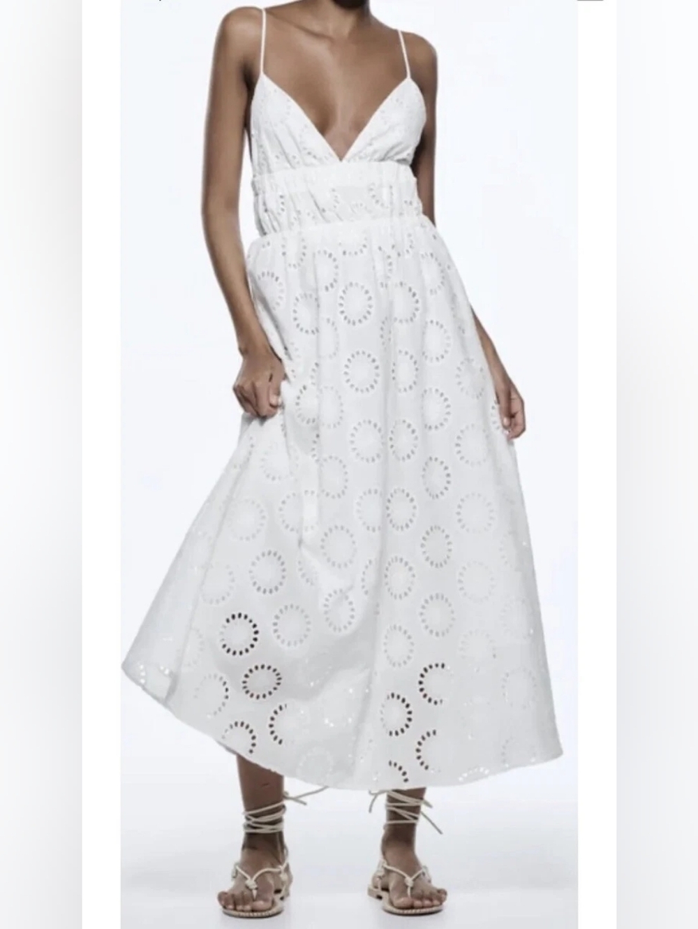 Zara Cotton Eyelet Midi Dress